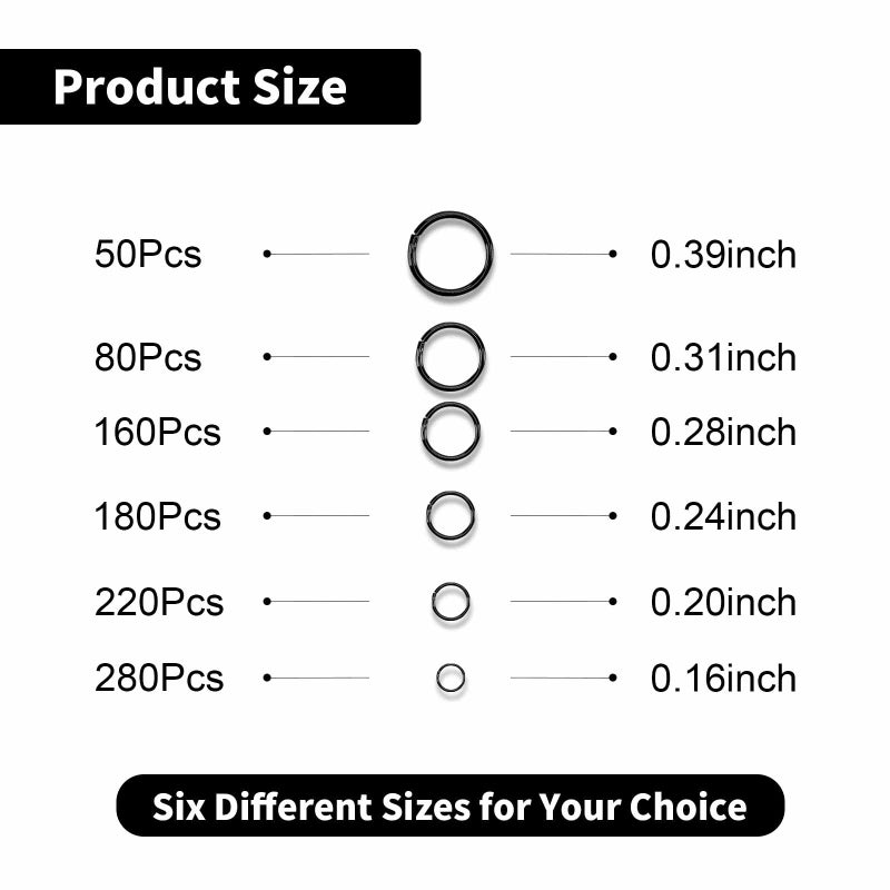 Vukasi 1100Pcs Open Jump Rings  Black Jump Rings Set 304 Stainless-Steel O Ring Connectors Open Rings for Bracelet Earrings Necklace Jewelry Making (4/5/6/7/8/10mm) - Image 2